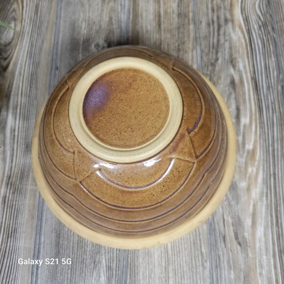 Vintage Bowl Stoneware Mixing Bowl, Brown Chevron Ribbed - Picture 5 of 5